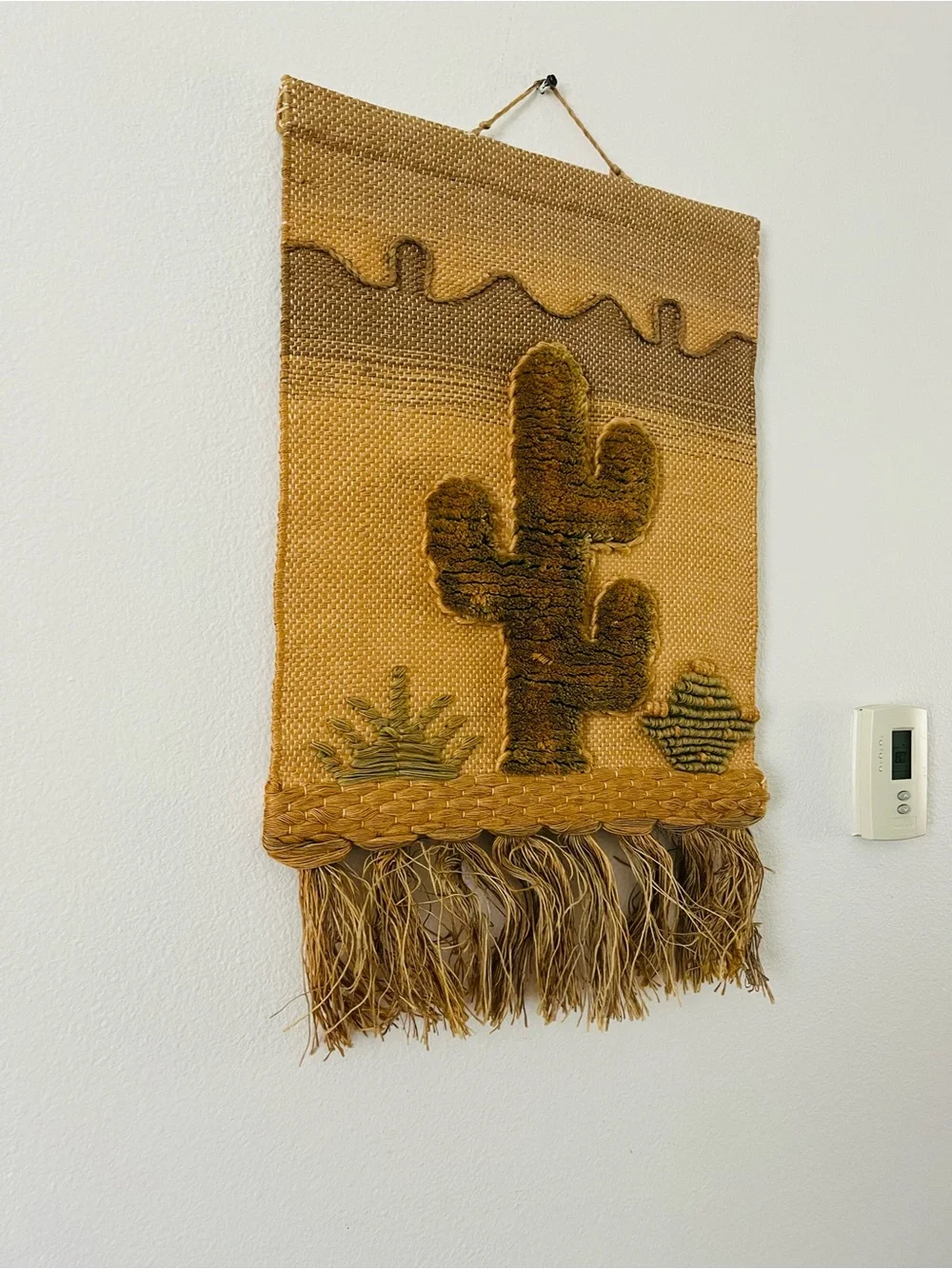 Handwoven Desert Cactus Wall Hanging in Tan and Brown 16/20 inches